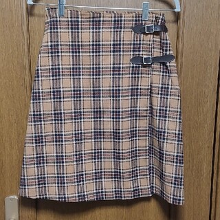 チェックプリーツスカート W60～66 日本製   ひざ丈  S～M(ひざ丈スカート)