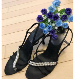 ナインウエスト(NINE WEST)のナインウエスト　サテン　ミュール　パール　真珠　結婚式　23.5cm 24cm(ハイヒール/パンプス)