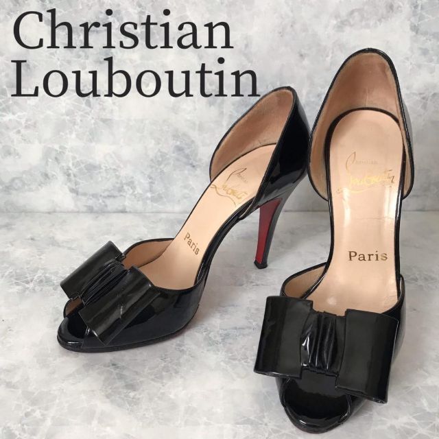 177 Christian louboutin リボン オープントゥ エナメル - ハイヒール