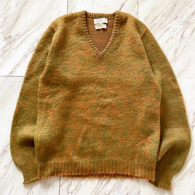 絶品】 希少 vintage ニット モヘアセーター オレンジ×ライムグリーン