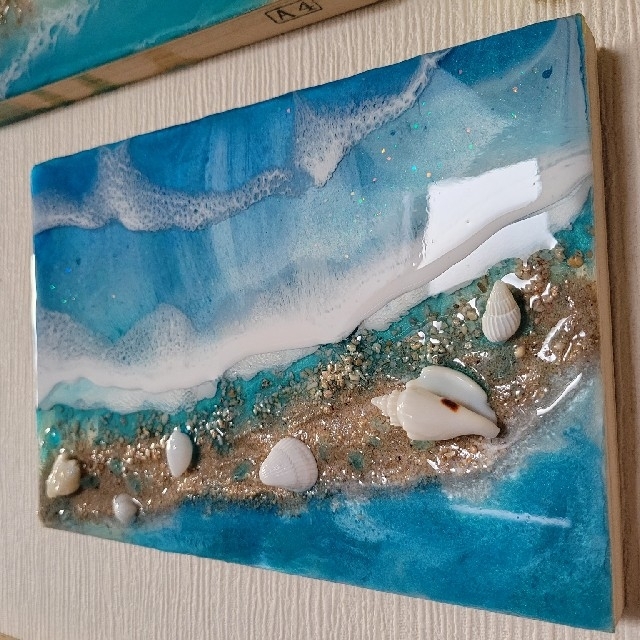 海を感じるインテリア　レジンアート　キラキラクリスタルなシェルビーチ ハンドメイドのインテリア/家具(インテリア雑貨)の商品写真