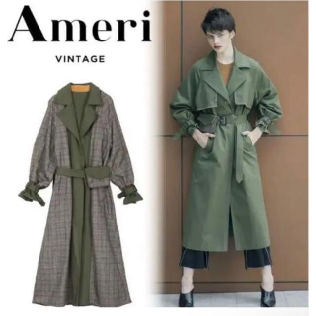 Ameri VINTAGE(アメリヴィンテージ)のアメリビンテージ Ameri VINTAGEトレンチコート　カーキ×ベージュ レディースのジャケット/アウター(トレンチコート)の商品写真