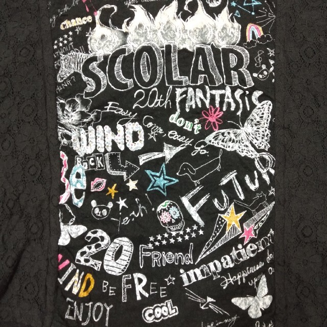 ScoLar(スカラー)の美品　スカラー　ScoLar　Tシャツ　長袖　カットソー　総柄　ドッキング　黒 レディースのトップス(カットソー(長袖/七分))の商品写真