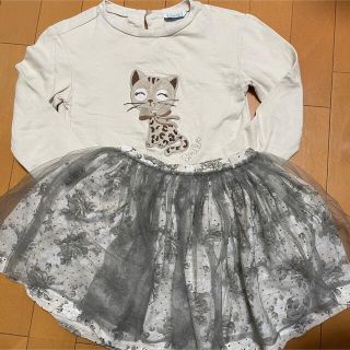 マヨラル　Mayoral 128cm 長袖　Tシャツ　スカート　セット　猫(Tシャツ/カットソー)