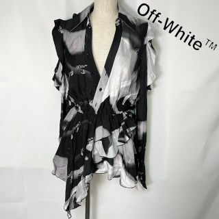 オフホワイト(OFF-WHITE)のオフホワイト アブストラクトプリント ラッフルミニドレス チュニック(チュニック)