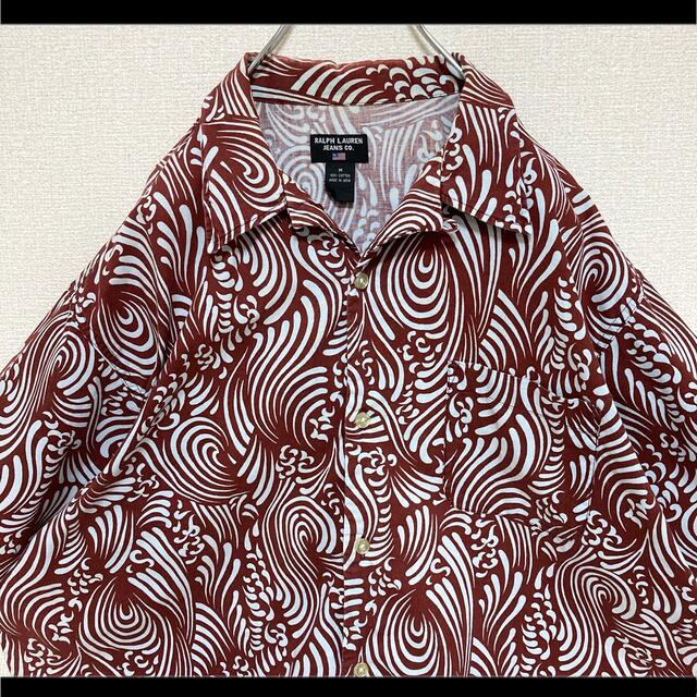 世界的に有名な Ralph 90s L相当 臙脂色 個性的 総柄 開襟シャツ アロハシャツ ラルフローレン - Lauren シャツ