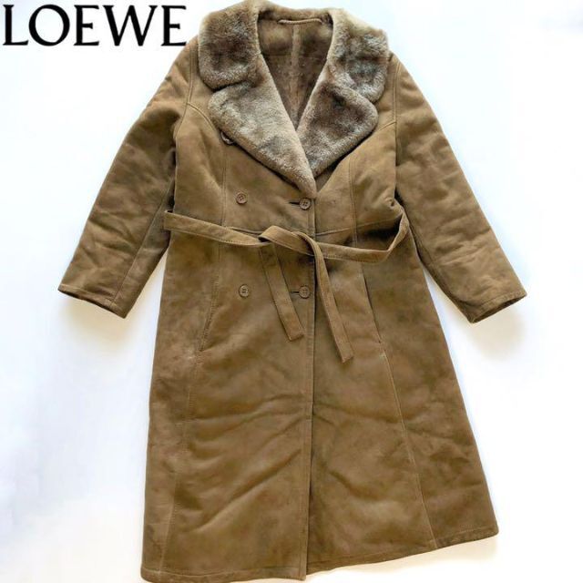 LOEWE ロエベ ロングコート ムートン 茶色 42 XL スエード ベルト | フリマアプリ ラクマ