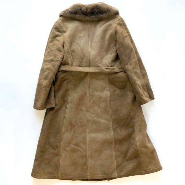 LOEWE ロエベ ロングコート ムートン 茶色 42 XL スエード ベルト