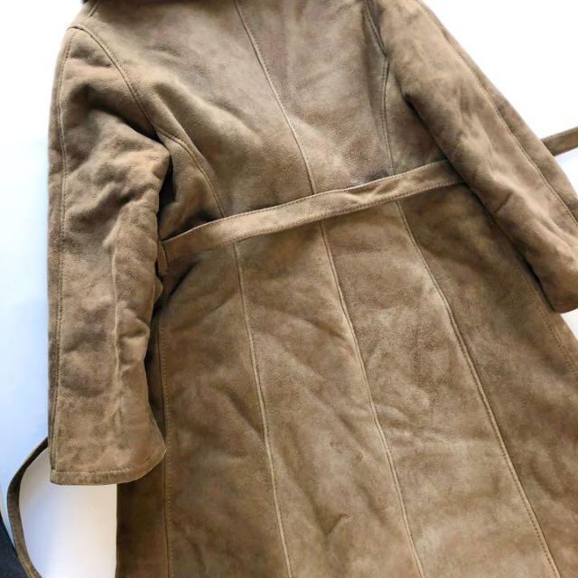 LOEWE ロエベ ロングコート ムートン 茶色 42 XL スエード ベルト