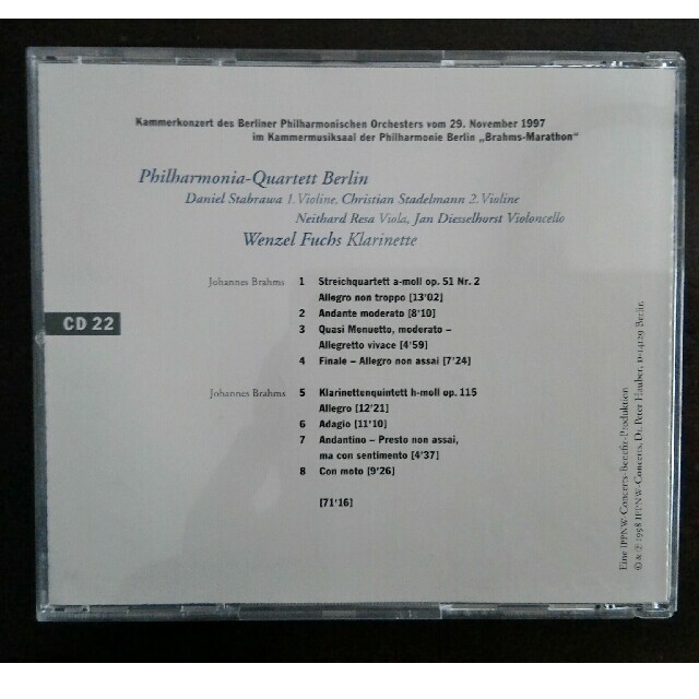 ブラームス 弦楽四重奏 クラリネット五重奏 ベルリンフィル団員　ライヴ録音 エンタメ/ホビーのCD(クラシック)の商品写真