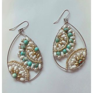 ピアス♡ターコイズ＊パール＊シルバー＊ハンドメイドピアス(ピアス)