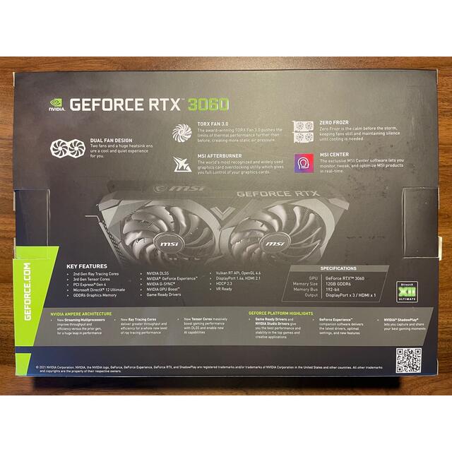 新品 MSI GeForce RTX 3060 VENTUS 2X 12G OC スマホ/家電/カメラのPC/タブレット(PCパーツ)の商品写真