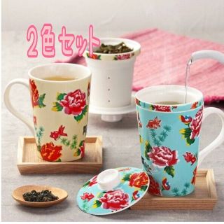 カルディ(KALDI)のカルディ　茶こし付きマグカップ(グラス/カップ)