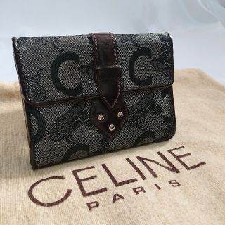 CELINE セリーヌ マカダム柄 パテントレザー 2つ折り 財布 ブラック 黒