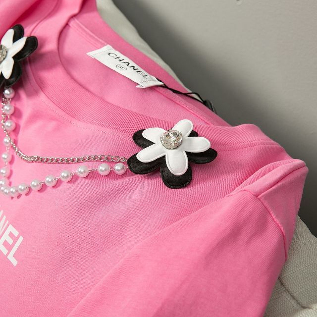 287)CHANEL 半袖 シースルー 38 ピンク パフェ スイーツ柄