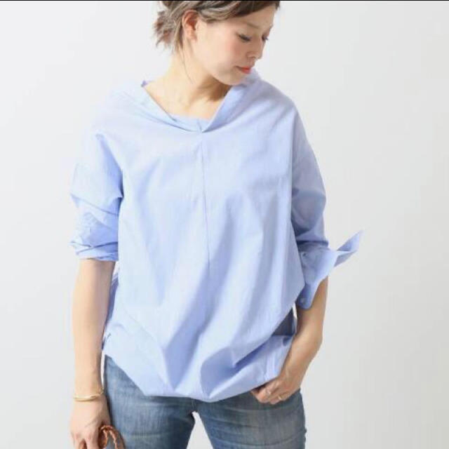 激安特価 DEUXIEME CLASSE - Deuxieme Classe コットンプルオーバー シャツ ブルー ◆美品 シャツ+ブラウス(長袖+七分)
