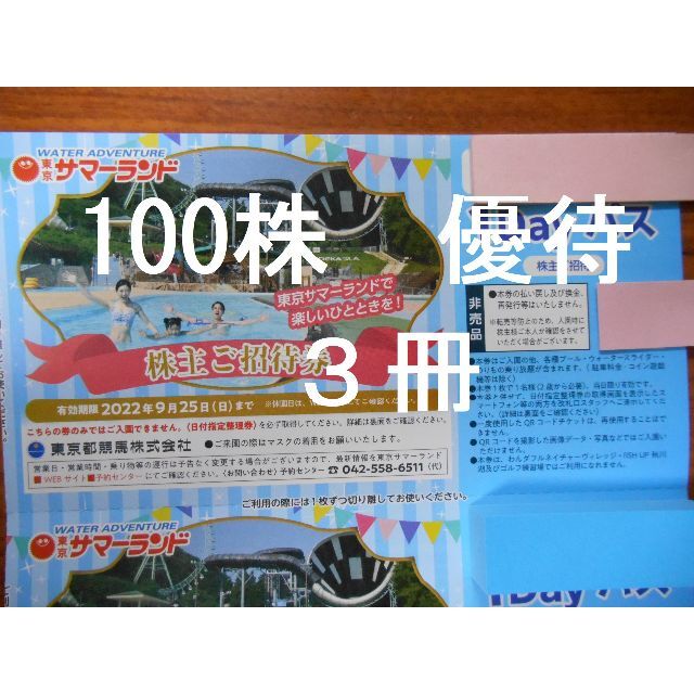 日本安い 【3冊 100株優待】 東京都競馬 東京サマーランド 株主優待券