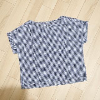 イオン(AEON)のUSED／チェック リネン混オーガニックコットンTシャツブラウス(シャツ/ブラウス(半袖/袖なし))