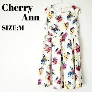 チェリーアン(cherry Ann)のチェリーアン CherryAnn 花柄 ワンピース ノースリーブ 膝丈 白(ひざ丈ワンピース)