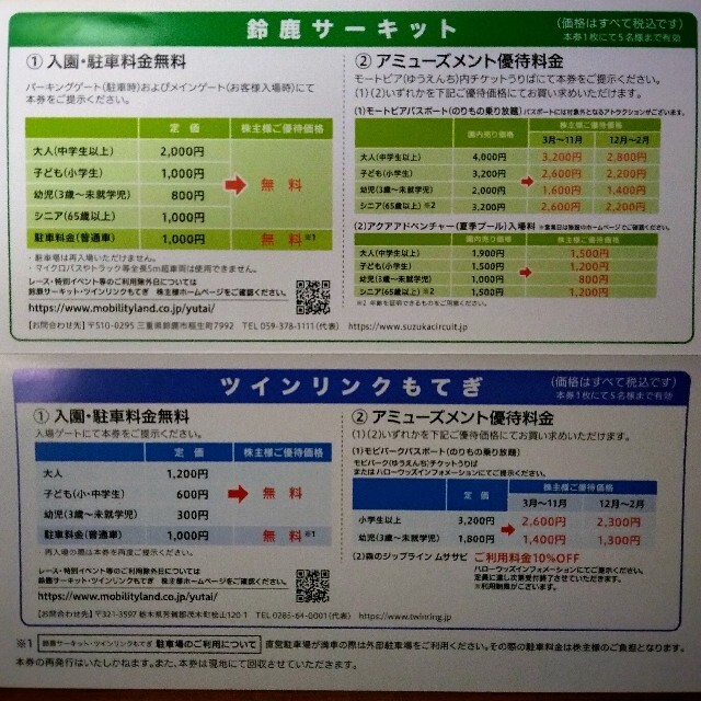 ホンダ(ホンダ)の迅速対応！本田技研工業　株主優待券　鈴鹿サーキット・ツインリンクもてぎ　入園券 チケットの施設利用券(遊園地/テーマパーク)の商品写真