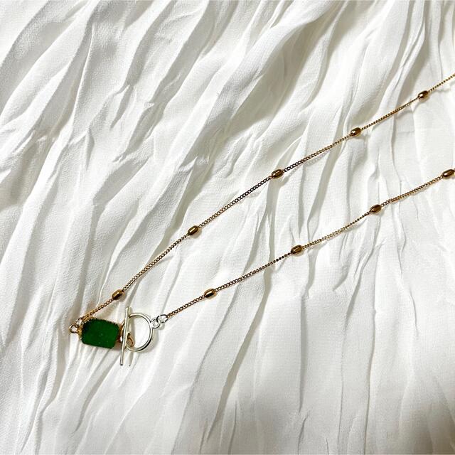 【大好評！】グリーン天然石シルバーミックスネックレス ハンドメイドのアクセサリー(ネックレス)の商品写真