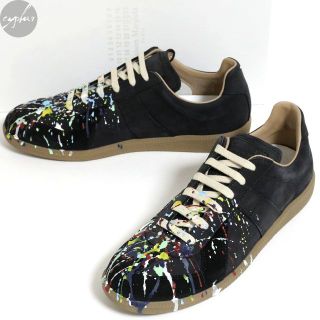 マルタンマルジェラ(Maison Martin Margiela)の42 メゾンマルジェラ ペイント ドロップ ジャーマントレーナー 黒 ペンキ(スニーカー)