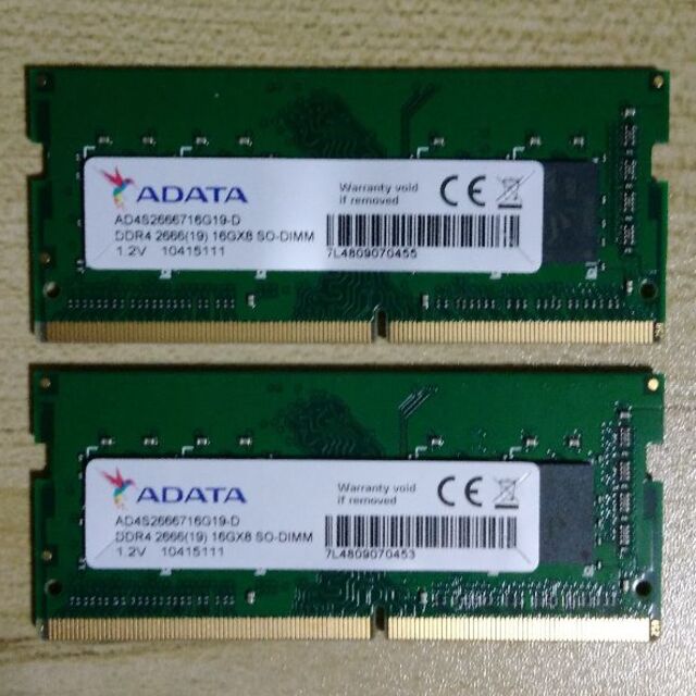 ADATA PC4 DDR4-2666 32GB (16×2枚)ノートメモリPCパーツ