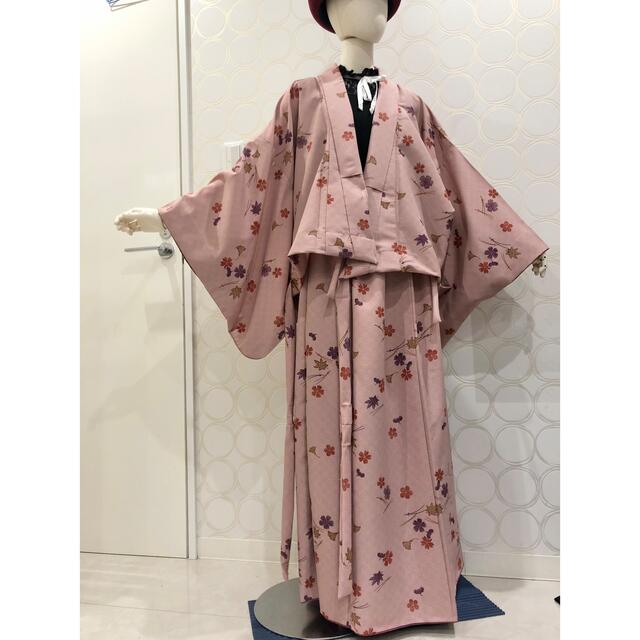 着物リメイク 青 桜道 御所車 ショート丈羽織 ロングスカート