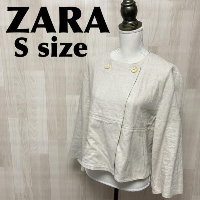 ZARA(ザラ)の【高級】完売品 ZARA ザラ リネンブレンド クロップドジャケット ノーカラー レディースのジャケット/アウター(ノーカラージャケット)の商品写真