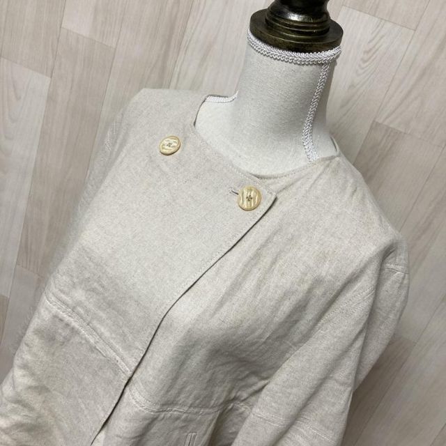 ZARA(ザラ)の【高級】完売品 ZARA ザラ リネンブレンド クロップドジャケット ノーカラー レディースのジャケット/アウター(ノーカラージャケット)の商品写真