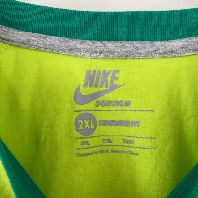 NIKE(ナイキ)のNIKE★2XLビッグサイズ★ラグランスリーブ★ロゴTシャツ★イエローxグリーン メンズのトップス(Tシャツ/カットソー(半袖/袖なし))の商品写真