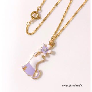 大人可愛い♡上品　桜ねこ　ネックレス／パープル　New✨(ネックレス)