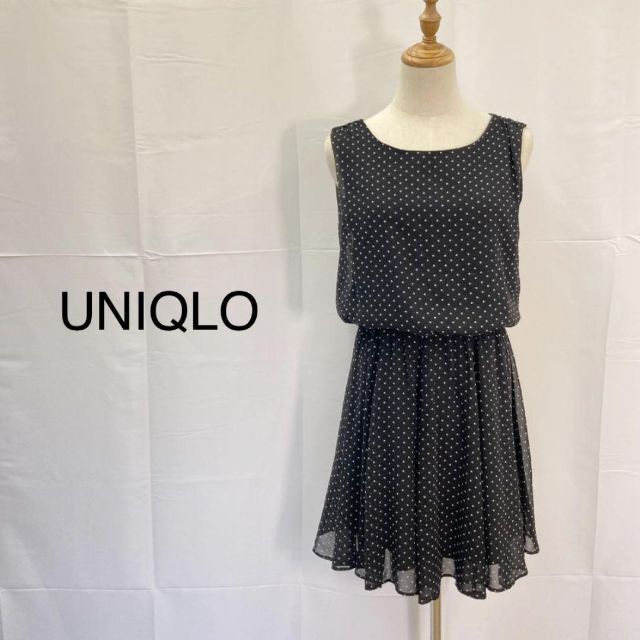 UNIQLO(ユニクロ)の【UNIQLO】ノースリーブドットワンピース　シアー系　ブラック　M レディースのワンピース(ひざ丈ワンピース)の商品写真