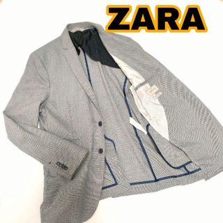 ザラ(ZARA)のZARA MAN テーラードジャケット 千鳥柄 44 グレー 2B 大きいサイズ(テーラードジャケット)