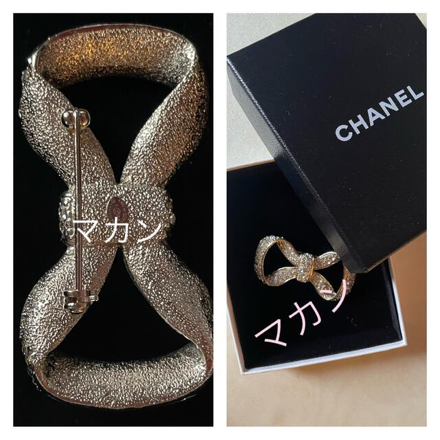 CHANEL(シャネル)のシャネル 人気 リボンブローチ CHANEL ラインストーン ブローチ ゴールド レディースのアクセサリー(ブローチ/コサージュ)の商品写真