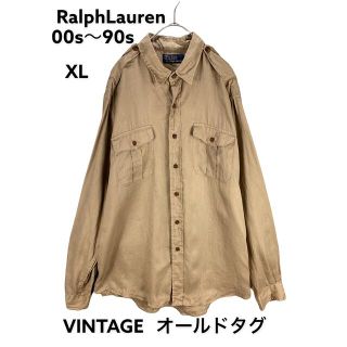 ポロラルフローレン(POLO RALPH LAUREN)の00s 90s XL リネン100% ミリタリーシャツ　オールドタグ(シャツ)