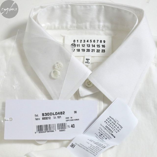 最高 margielaマルジェラ10白シャツロング丈バックスリットバンドカラー シャツ