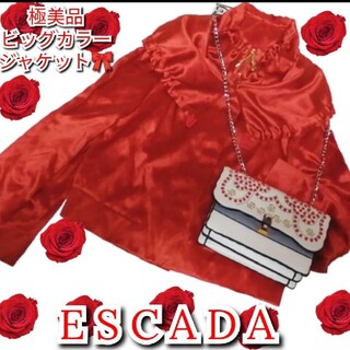エスカーダ(ESCADA)の極美品❤エスカーダ❤ESCADA❤フリル❤ジャケット❤赤❤リボン❤ビッグカラー(ブルゾン)