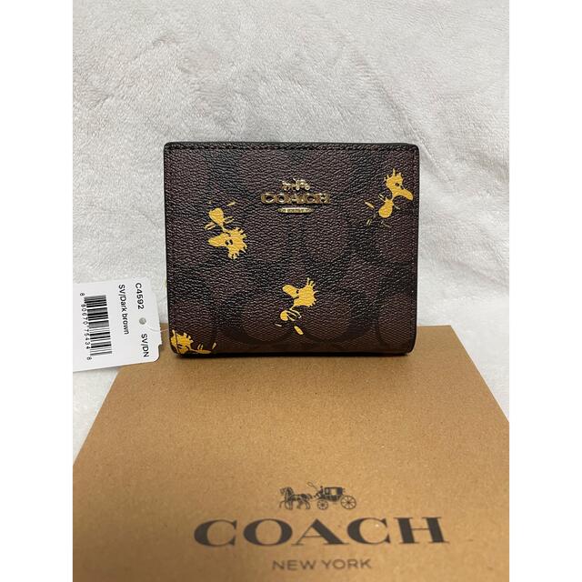 COACH コーチ　二つ折り財布　スヌーピー　　ウッドストック　ブラウン