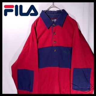 フィラ(FILA)のFILA フィラ ポロシャツ ラガーシャツ 長袖 赤 ネイビー 刺繍ロゴ(ポロシャツ)