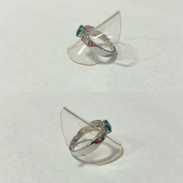 ☆鑑別結果付☆ Pt900 プラチナ エメラルドダイヤレディースリング #17 レディースのアクセサリー(リング(指輪))の商品写真