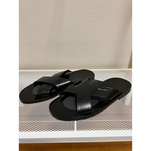 幅広type PRADA プラダ□slide sandal スライド サンダル bl UK8