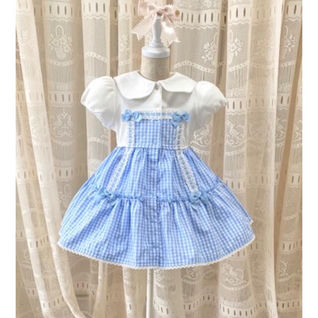 キッズ服女の子用(90cm~)シャーリーテンプル セーラー カラー ギンガム ワンピース ブルー 130