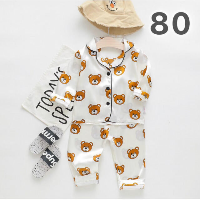 子供用 クマ パジャマ ルームウェア 80 白 長袖 セットアップ 韓国 子供服の通販 by Mahalo