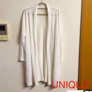 ユニクロ(UNIQLO)の【とらねこ様】UNIQLO 白 麻 リネン ロングカーディガン (カーディガン)