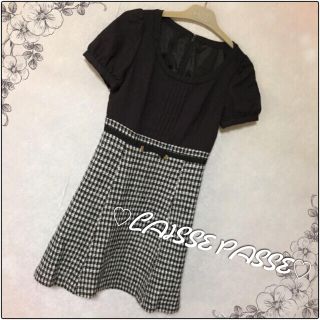 レッセパッセ(LAISSE PASSE)の美品♡LAISSE PASSE♡冬ワンピース*膝丈*千鳥柄*クリーニング済(ひざ丈ワンピース)