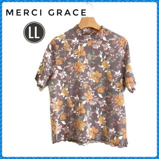 Merci  Grace レディース　フリルネックTシャツ/カットソー　花柄(カットソー(半袖/袖なし))