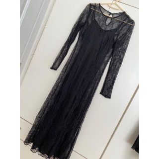 ザラ(ZARA)の【ZARA】値下げしました/レースロングワンピース/黒/インナー付(ロングドレス)