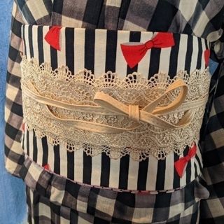 フェイクレザー✕ベージュレース帯締め☆kimono☆新品☆帯着物☆飾り紐☆帯飾り(和装小物)