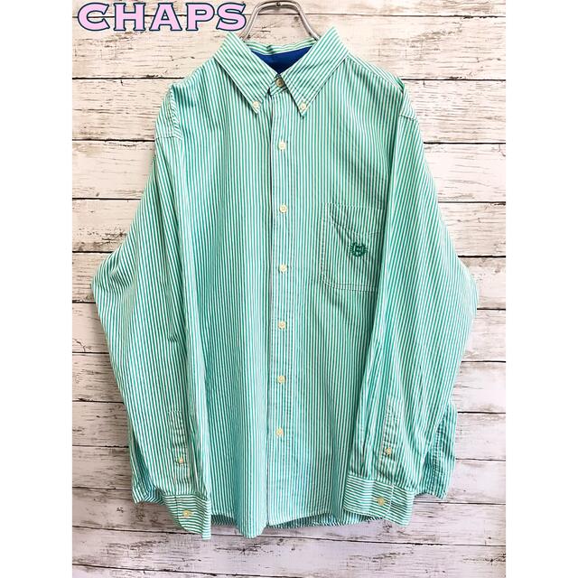 CHAPS(チャップス)の◎チャップス BD シャツ ワンポイント 刺繍 L 大きめ 緑 ストライプ メンズのトップス(シャツ)の商品写真